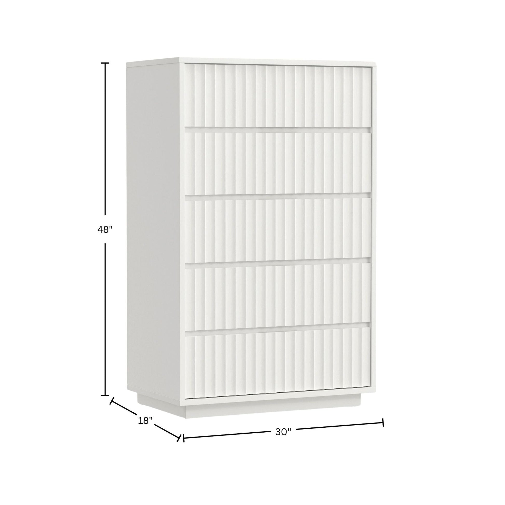 Blanca Chest, White 5 Drawer Chest featuring a scalloped drawer front design, handcrafted from Mahogany.
