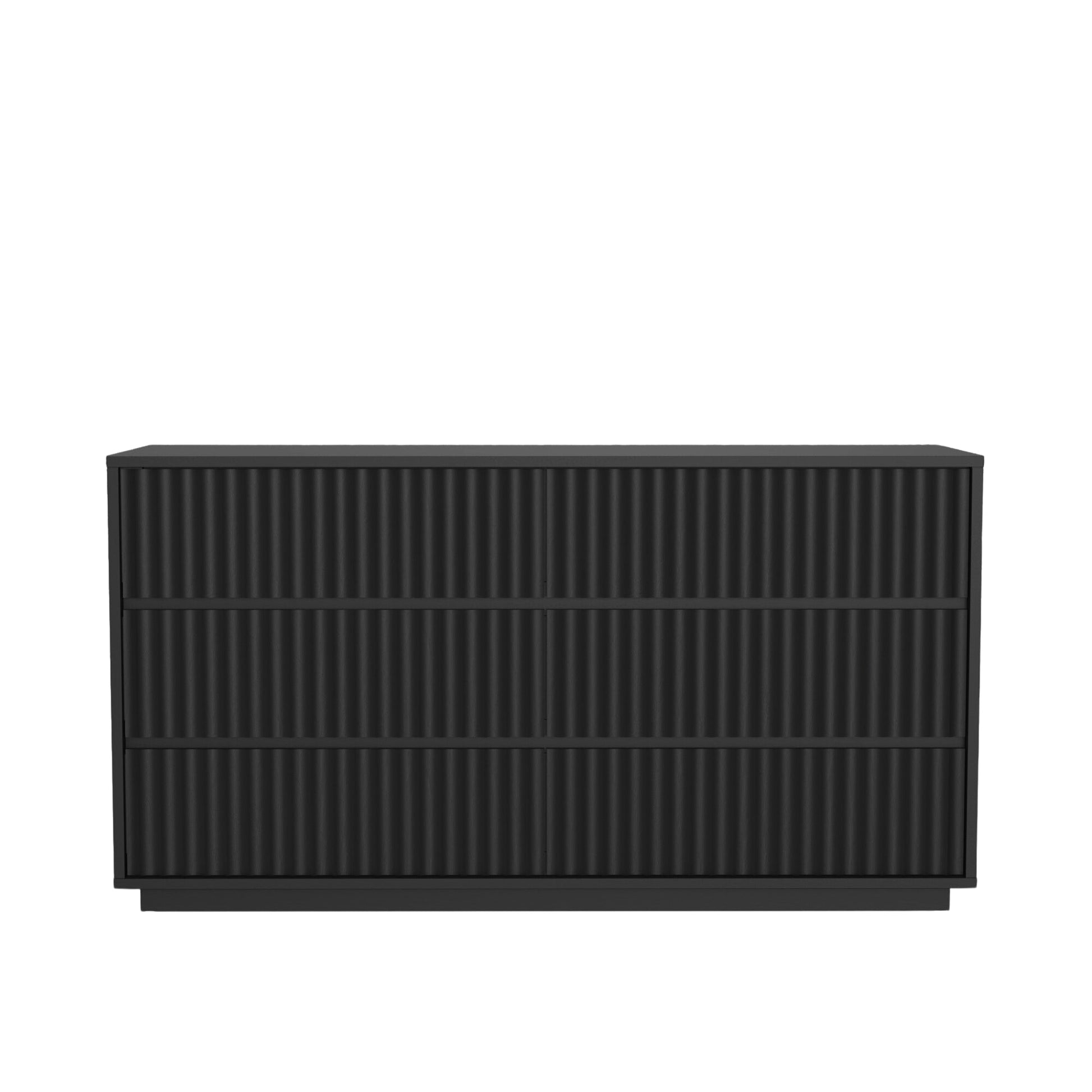 Blanca Dresser, Black - A stylish six-drawer dresser with a ribbed design, perfect for enhancing bedroom decor.
