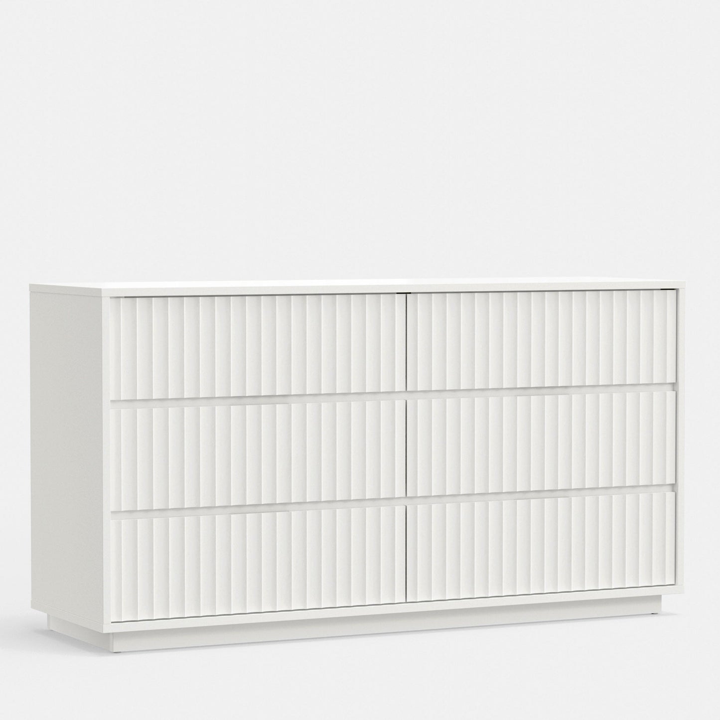 Blanca Dresser in white with six drawers and a modern ribbed design for stylish bedroom organization.