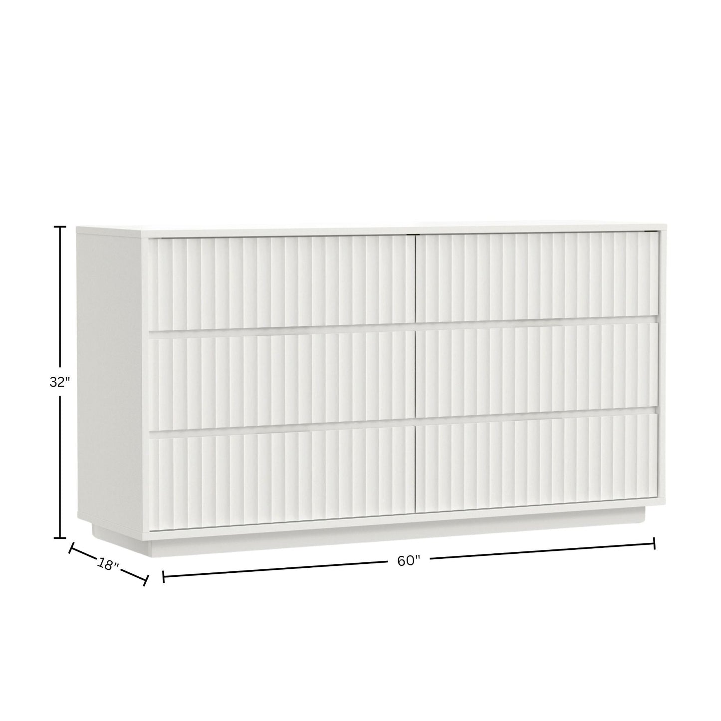 Blanca Dresser in white, featuring six drawers and scalloped design, perfect for elegant bedroom decor.