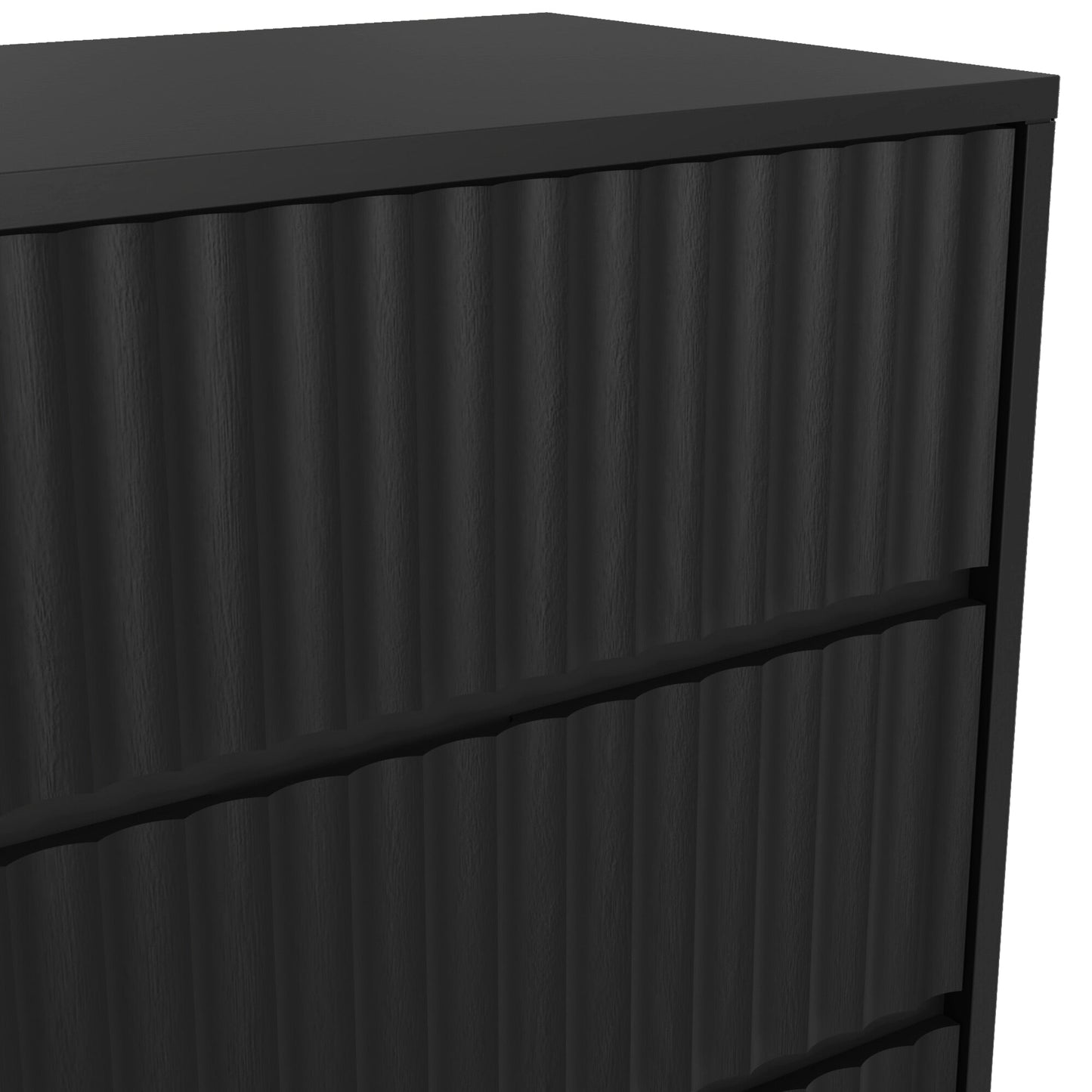 Blanca Small Chest, Black - detailed view of the textured drawer fronts in a stylish, contemporary design.