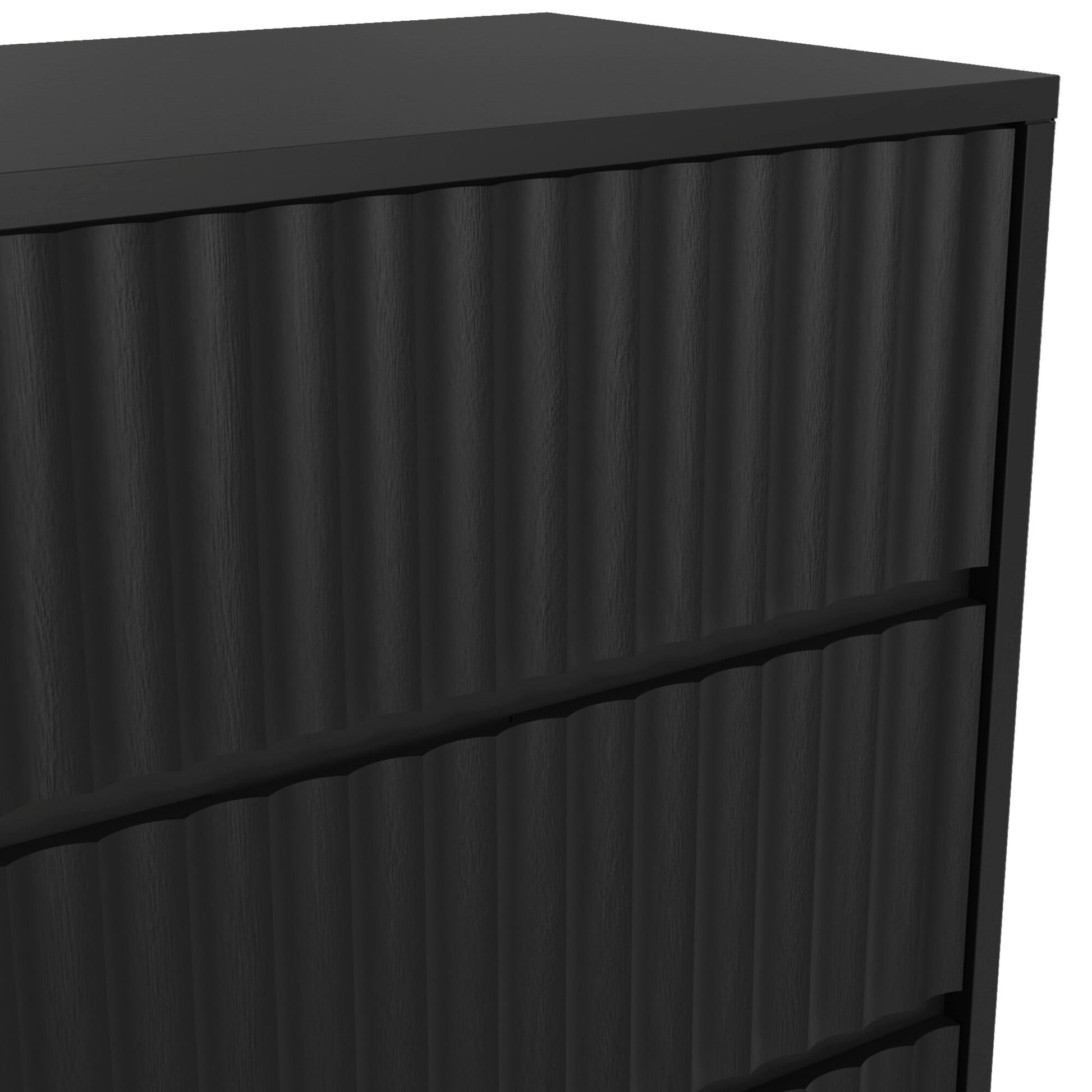 Blanca Small Chest, Black - detailed view of the textured drawer fronts in a stylish, contemporary design.