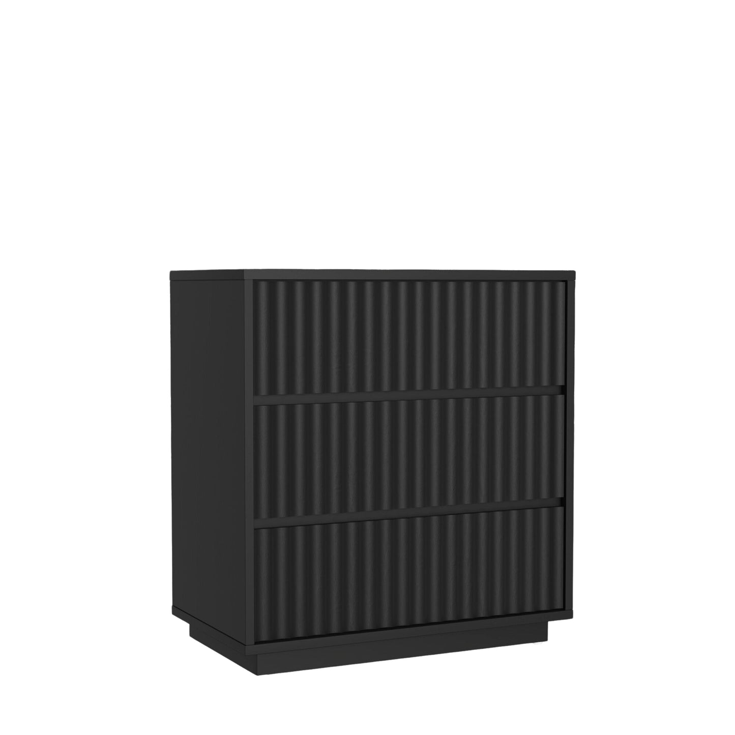 Blanca Small Chest, Black - stylish 3 drawer chest with ribbed design, perfect for adding elegance to any space.