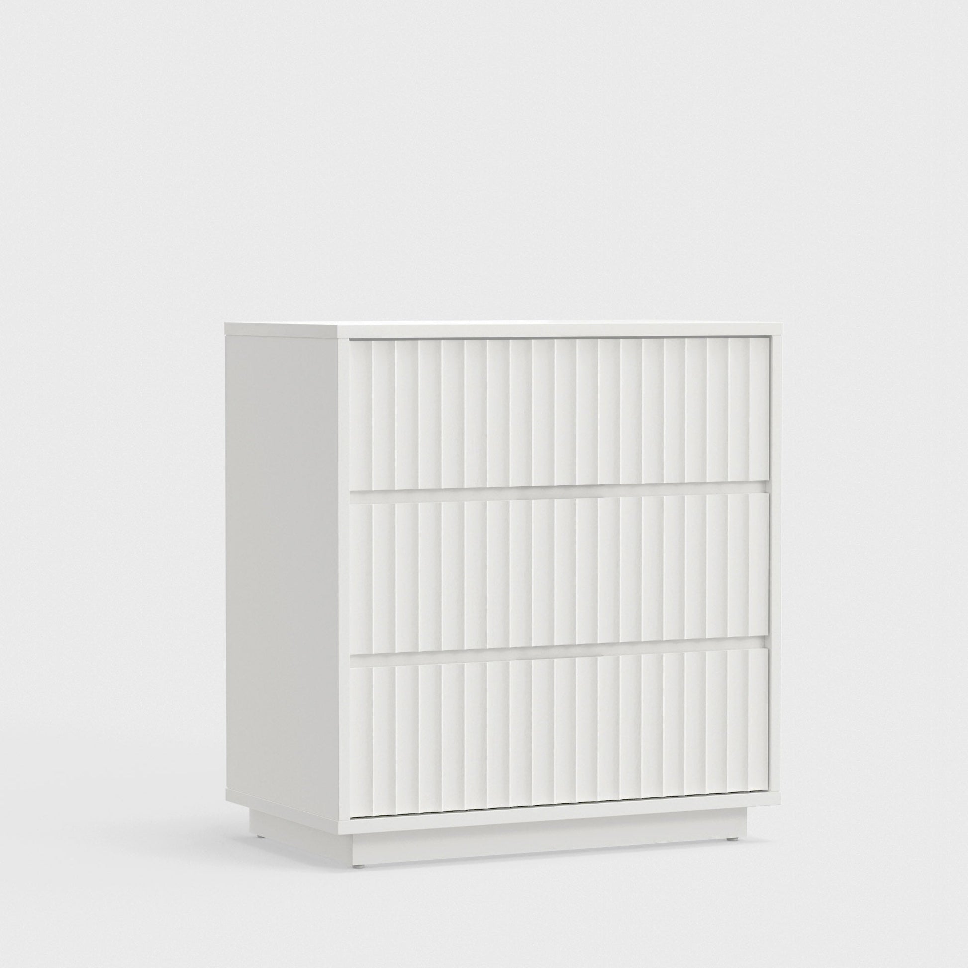 Blanca Small Chest - a white 3 drawer chest with scalloped design, handmade from Mahogany by skilled Indonesian craftsmen.