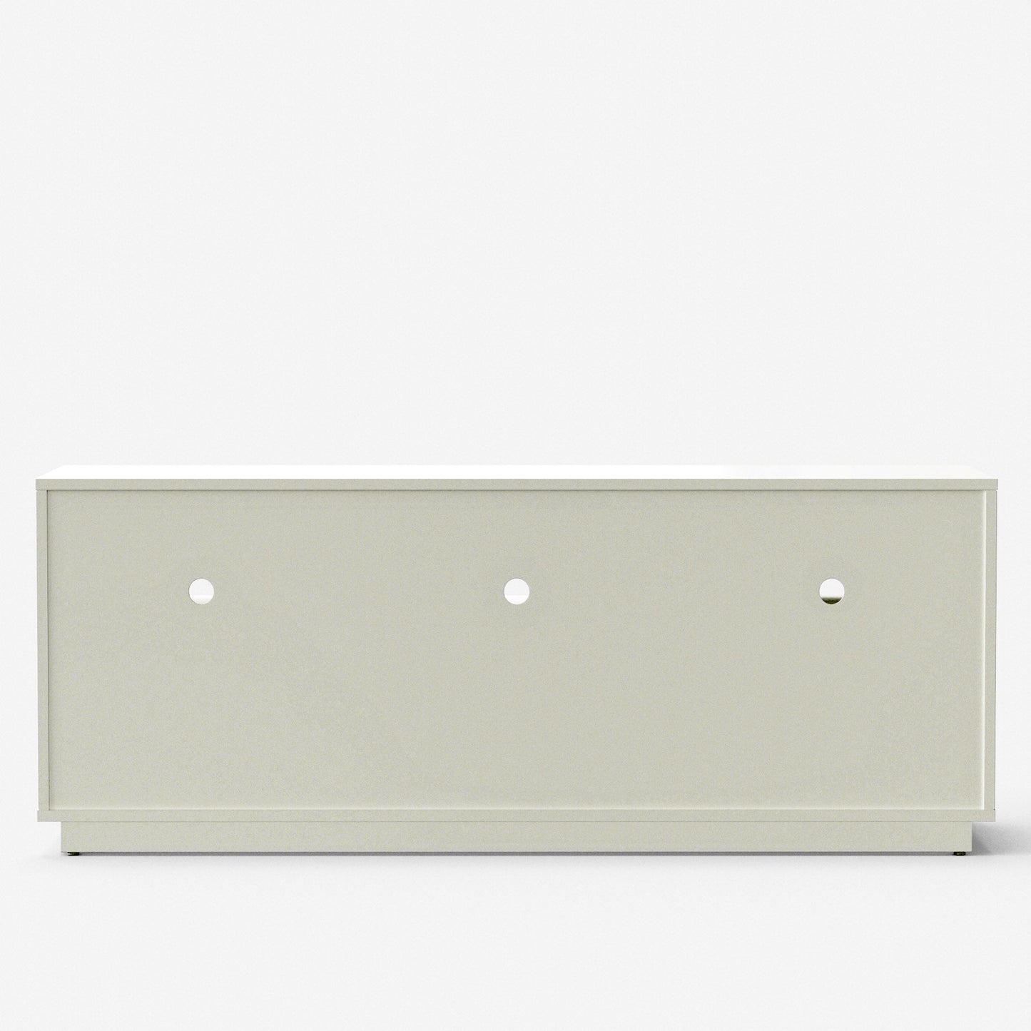 Blanca TV Console, White, a handcrafted Mahogany wood TV stand with a sleek design and cable management holes.