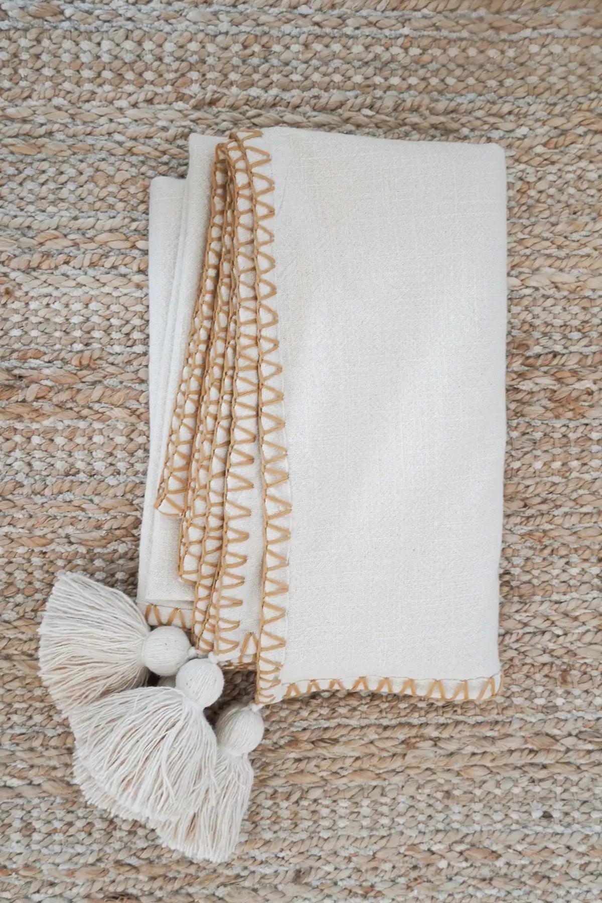 Blanket Stitch Throw with Tassels