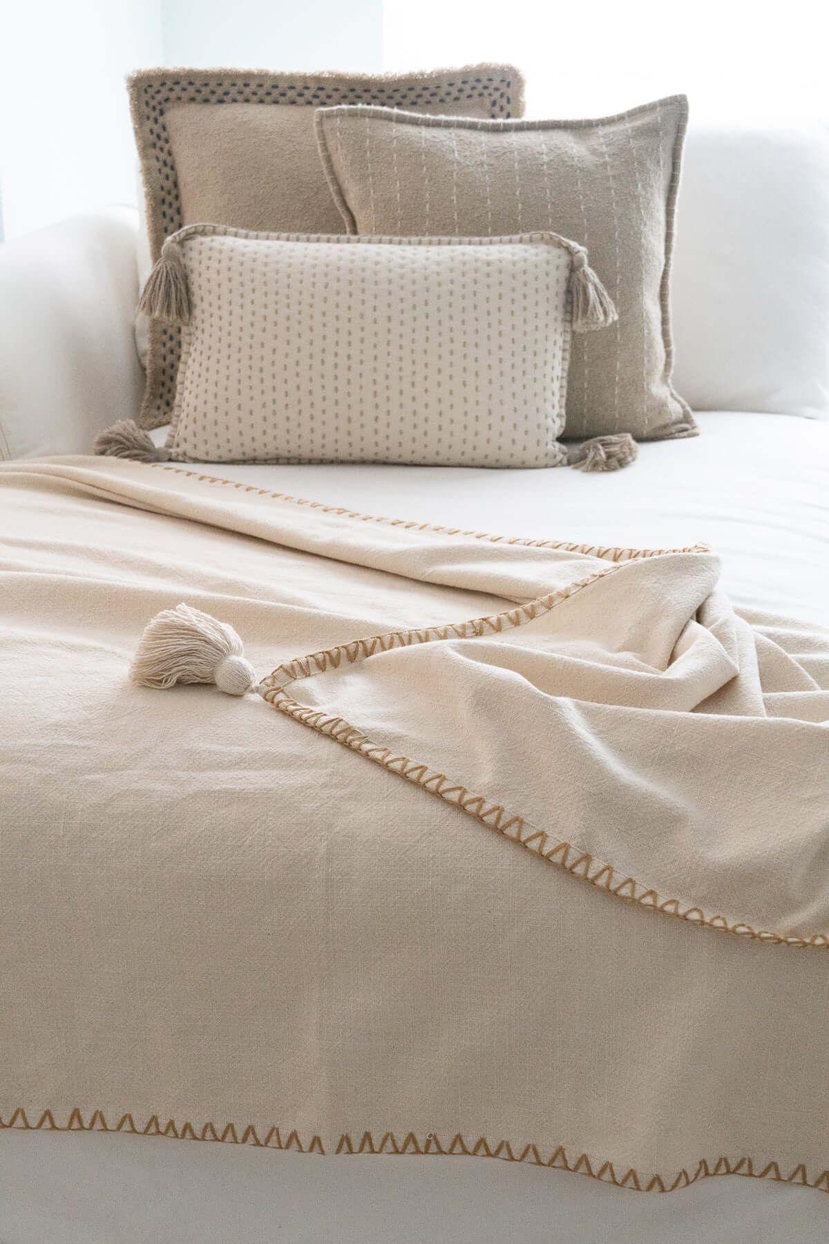 Blanket Stitch Throw with Tassels