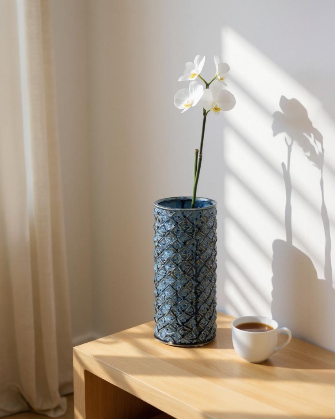 Blue Ceramic Diamond Pattern Vase | 2 Sizes
