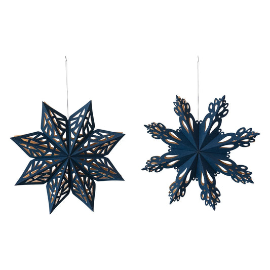 Blue Hanging Paper Snowflake with Gold Foil Accents & Magnetic Closure