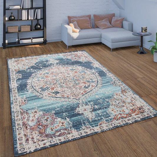 Blue Red Indoor & Outdoor Rug For Balcony Oriental Pattern