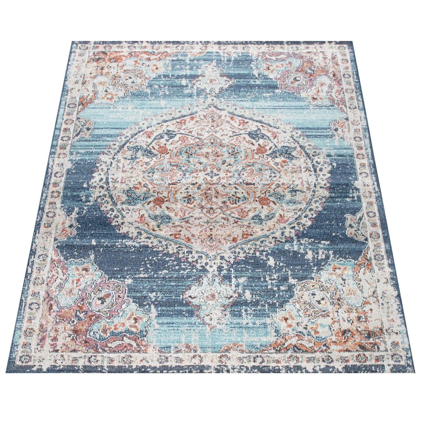 Blue Red Indoor & Outdoor Rug For Balcony Oriental Pattern