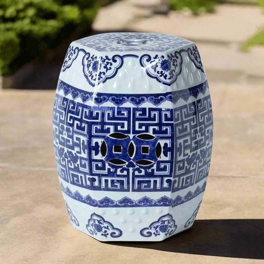 Blue and White Chinoiserie Porcelain Garden Stool