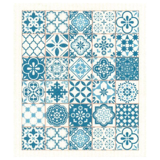 Blue & White Mediterranean Tile Swedish Dishcloth | Summer