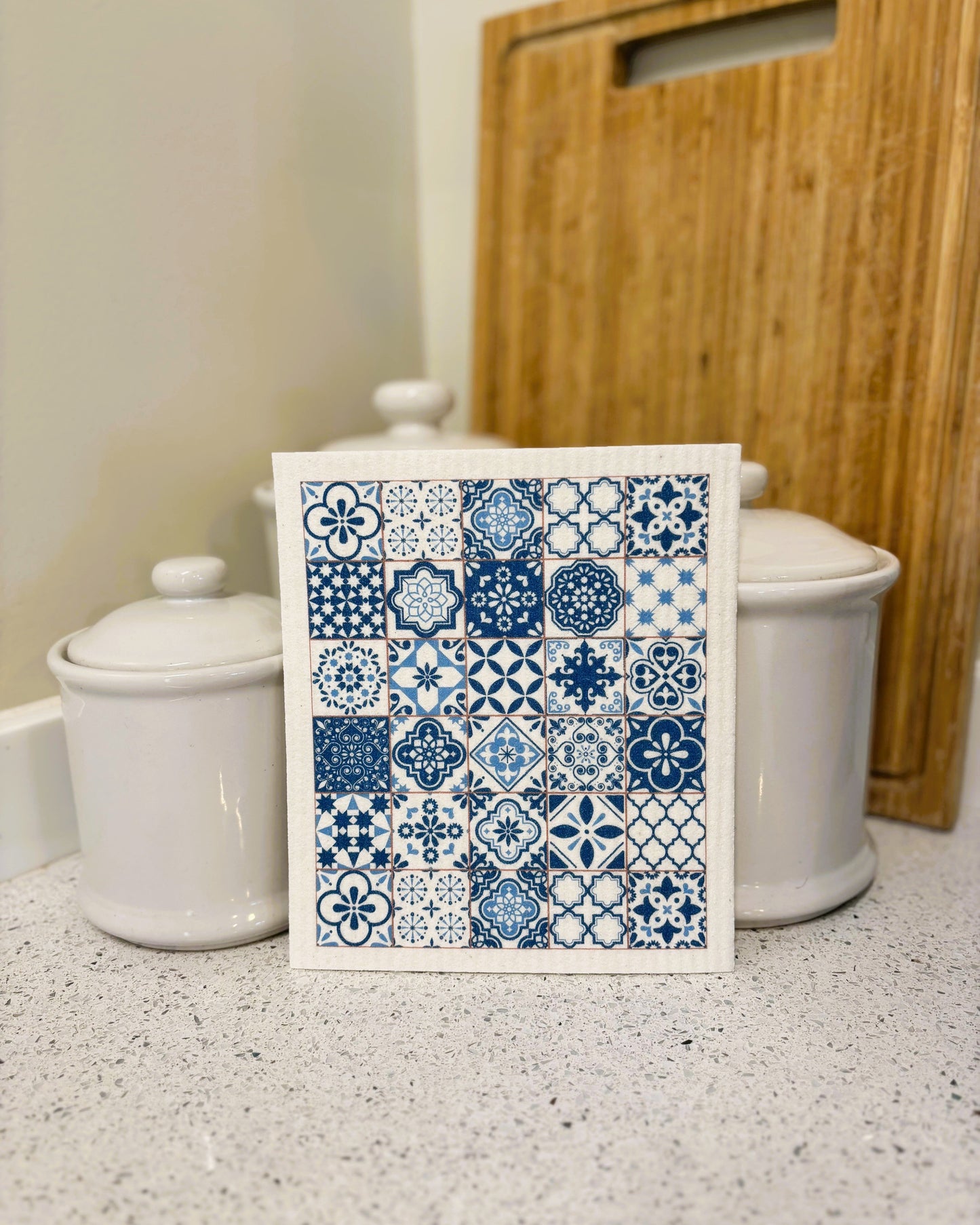 Blue & White Mediterranean Tile Swedish Dishcloth | Summer