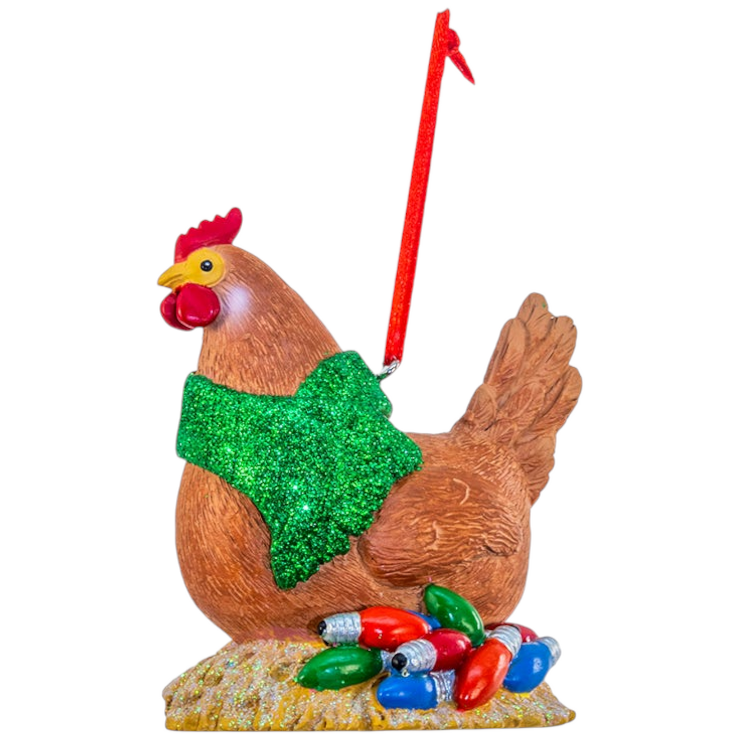 Festive Chicken with Holiday Lights Ornament