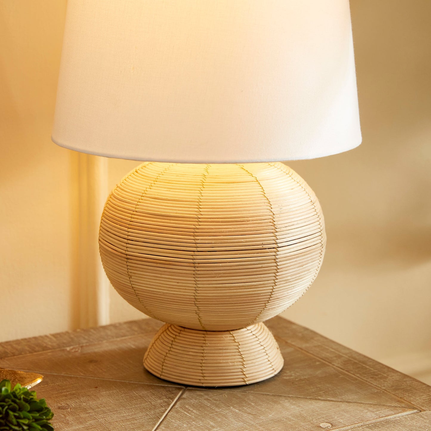 Boho Globe Rattan Lamp with Tapered White Shade