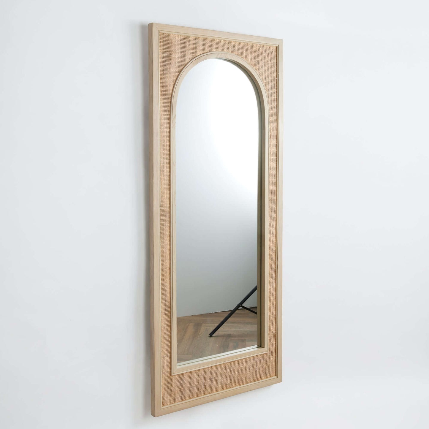 Boho Rattan Wall Mirror in Tall Arched Design