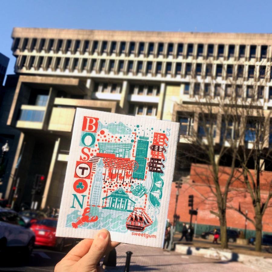 Boston Swedish Dishcloth | Blue/Coral/Teal | Sweetgum Home