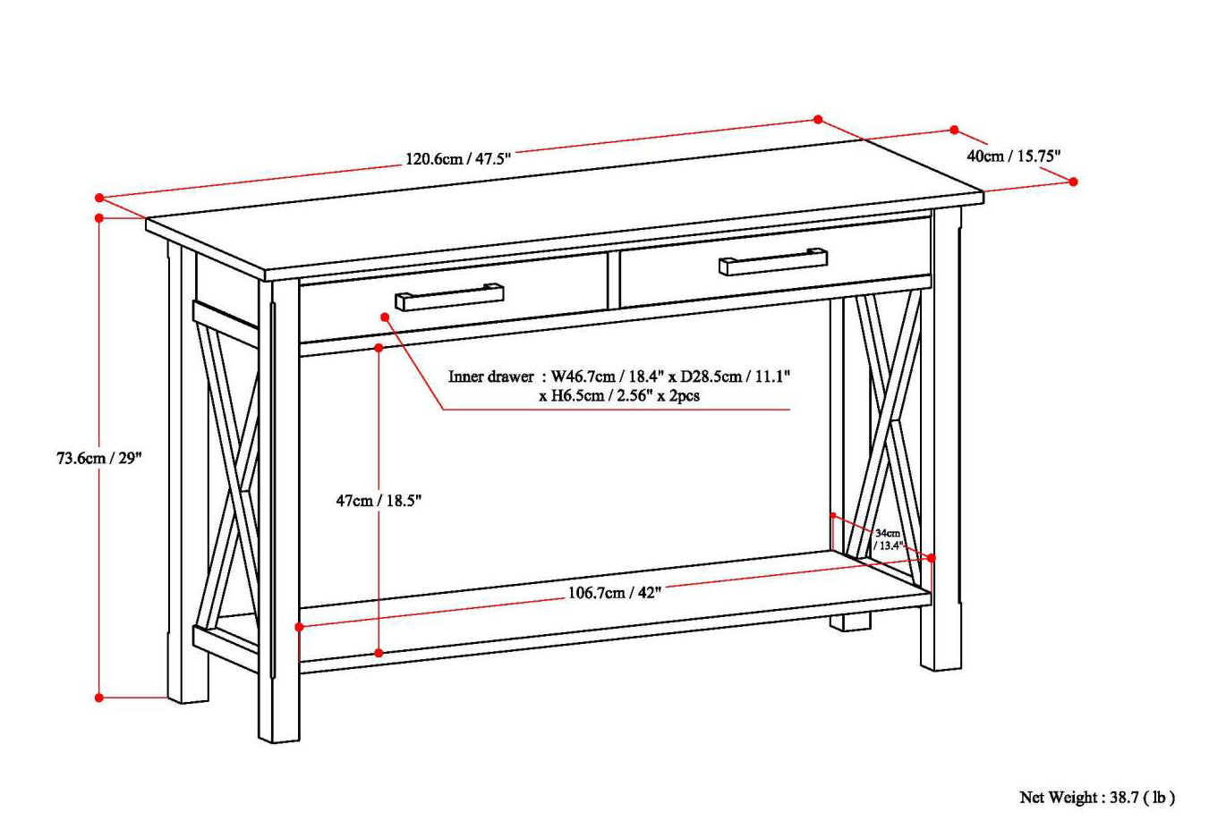 Kitchener 47 Inch Wide Solid Wood Console Sofa Table in Farmhouse