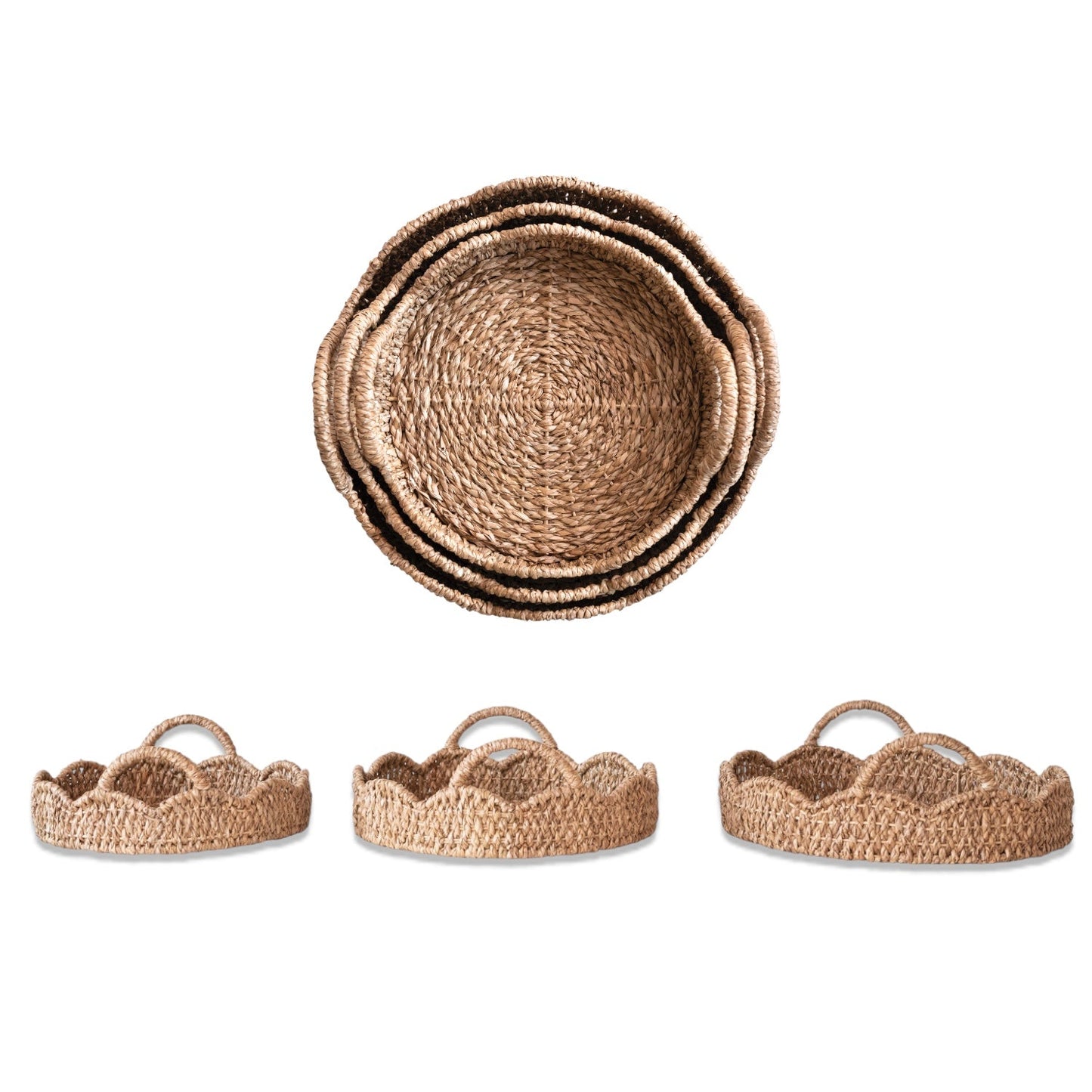 Braided Bankuan & Rattan Scalloped Tray with Handles