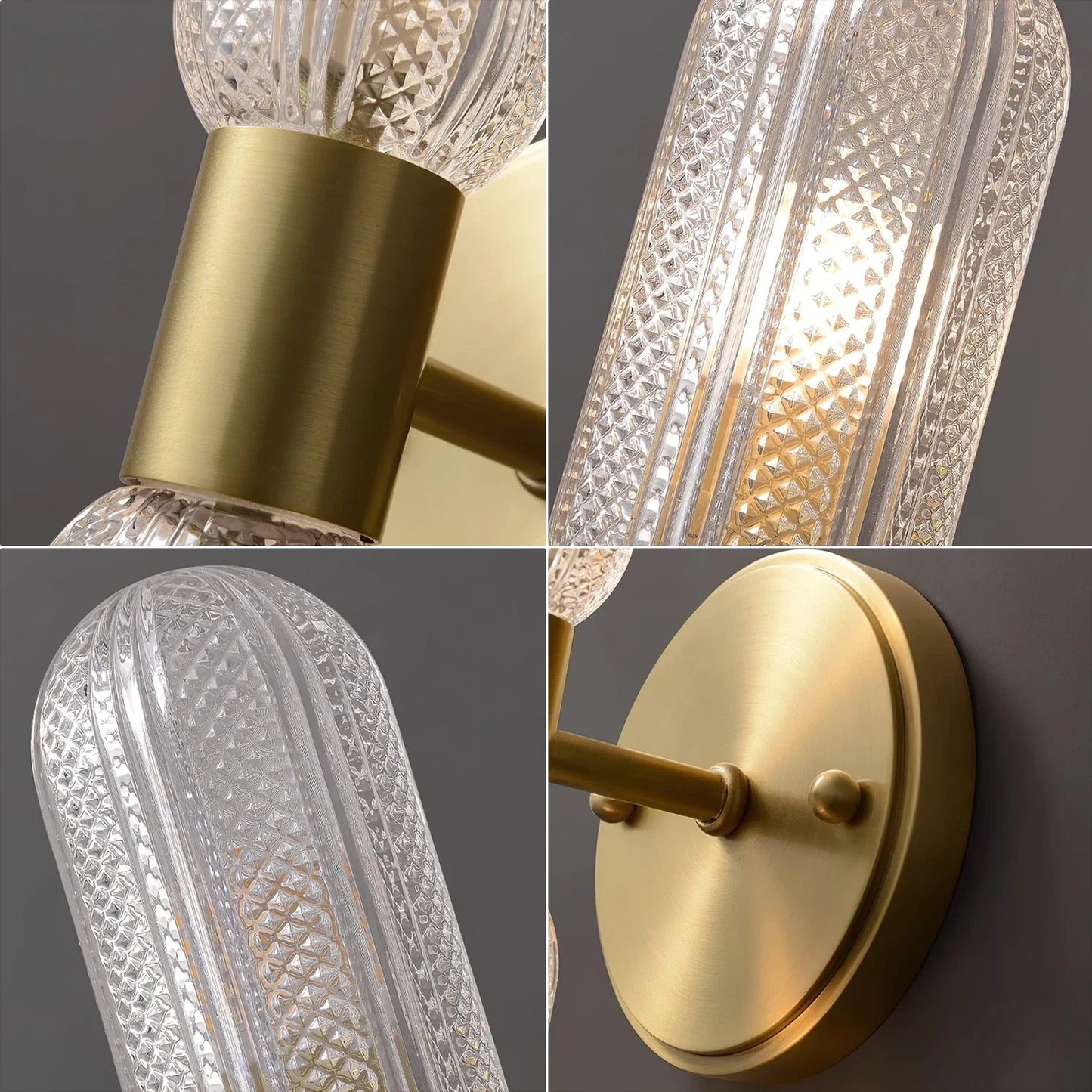 Brass Ribbed Glass Double Wall Sconce
