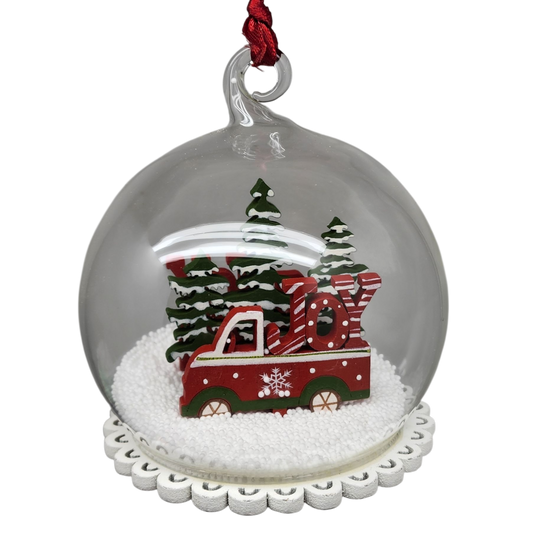 Glass Snow Ball Scene Ornament - Vintage Truck Version