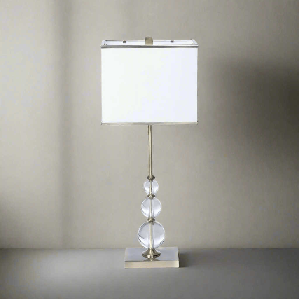 Buffet Lamp with Crystal Orbs and Brass Base