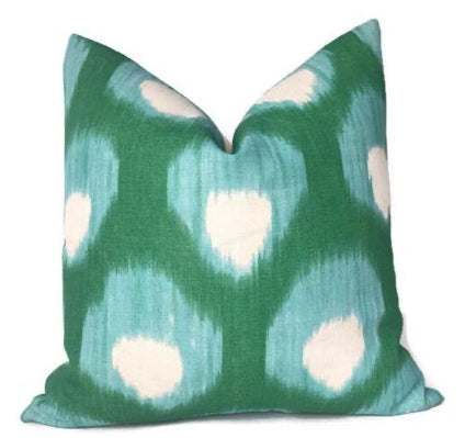 Bukhara Outdoor Pillow Cover in Green/Blue, Indoor Outdoor Pillows, Peter Dunham Textiles