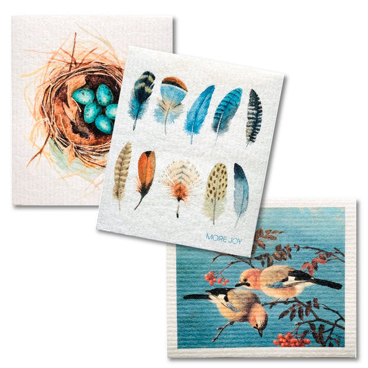 Bundle of 3 Swedish Dishcloths | Nest, Feathers, Jay Birds