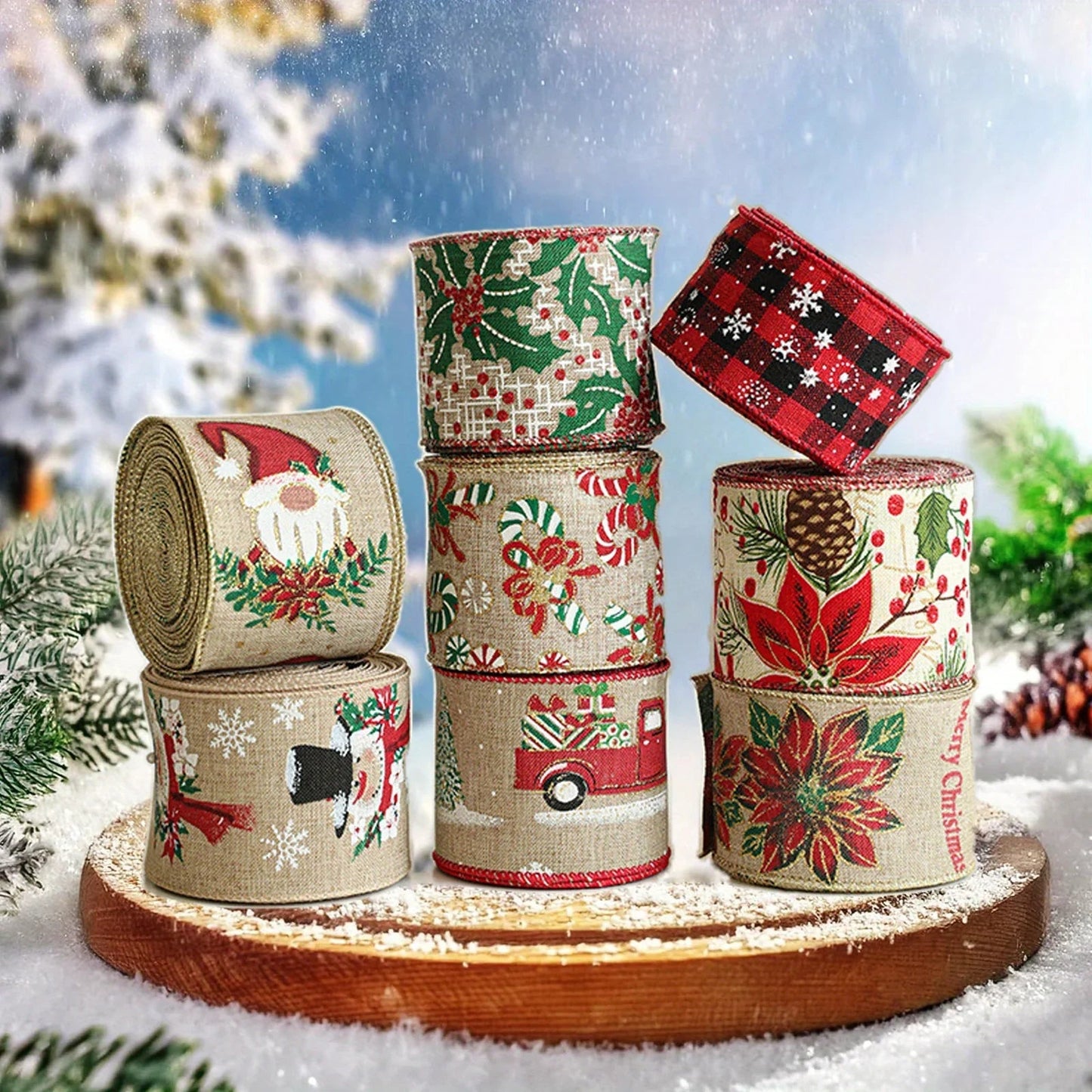 Burlap Christmas Ribbons with Wired Edge for Crafts