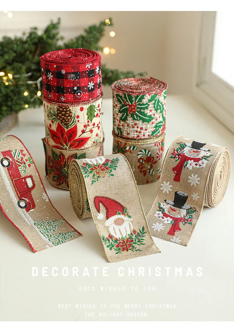 Burlap Christmas Ribbons with Wired Edge for Crafts