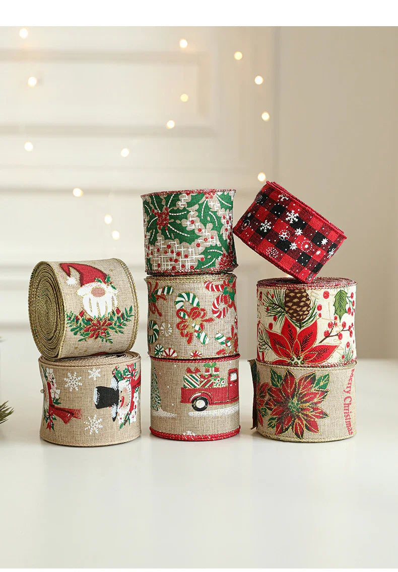Burlap Christmas Ribbons with Wired Edge for Crafts