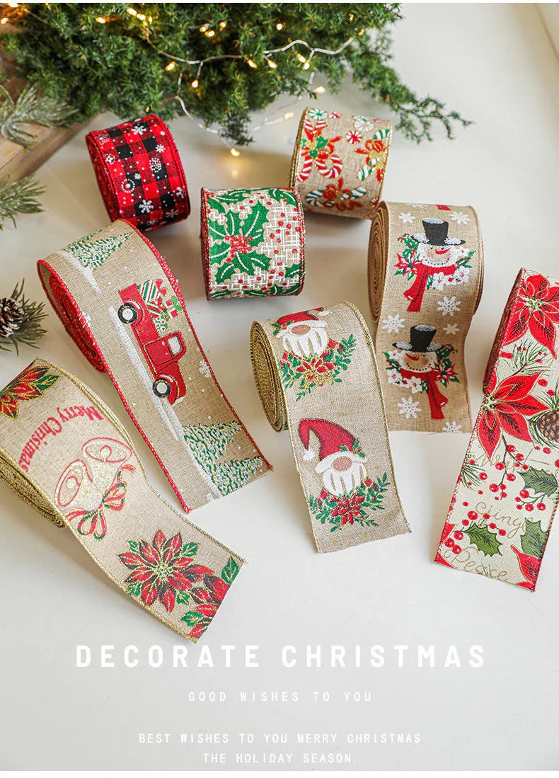 Burlap Christmas Ribbons with Wired Edge for Crafts