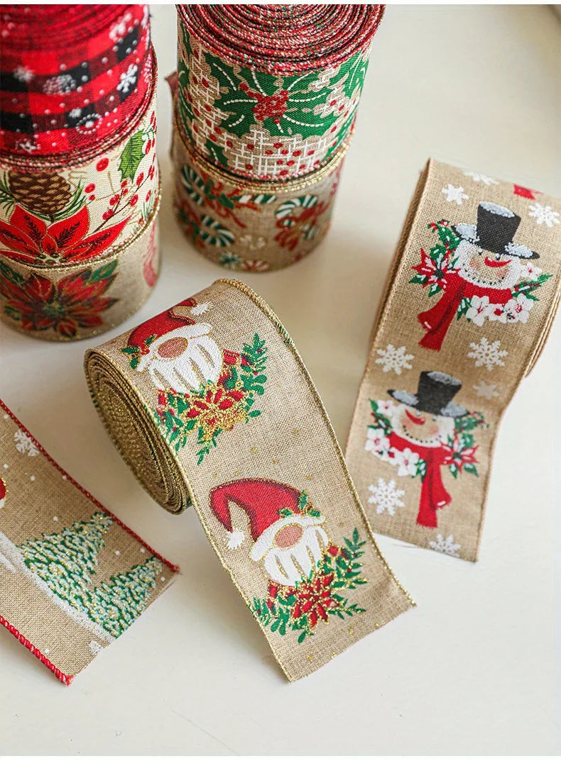 Burlap Christmas Ribbons with Wired Edge for Crafts