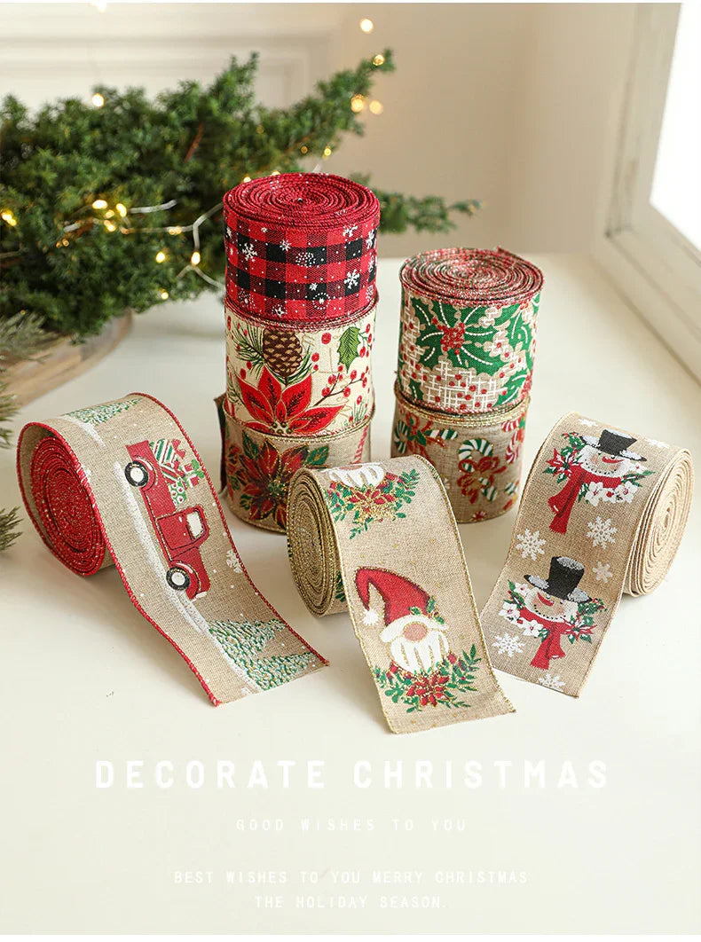 Burlap Christmas Ribbons with Wired Edge for Crafts
