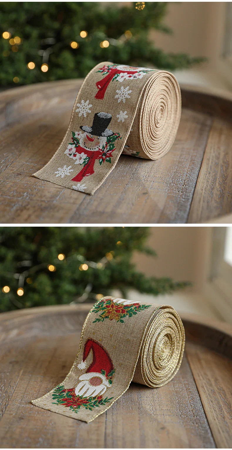 Burlap Christmas Ribbons with Wired Edge for Crafts