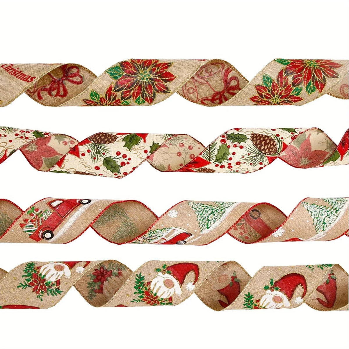 Burlap Christmas Ribbons with Wired Edge for Crafts