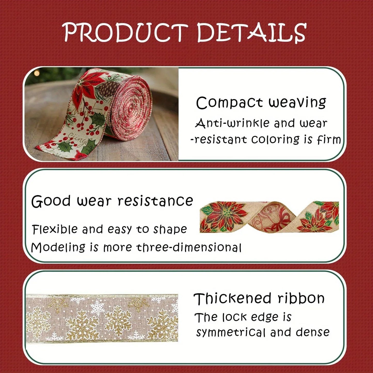 Burlap Christmas Ribbons with Wired Edge for Crafts