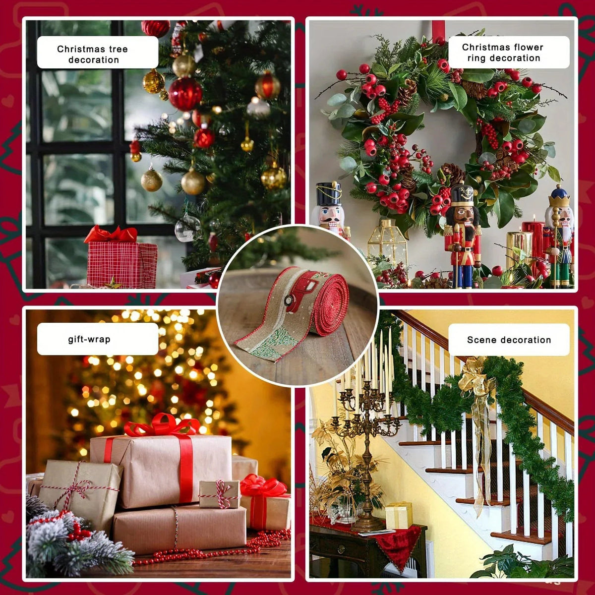 Burlap Christmas Ribbons with Wired Edge for Crafts