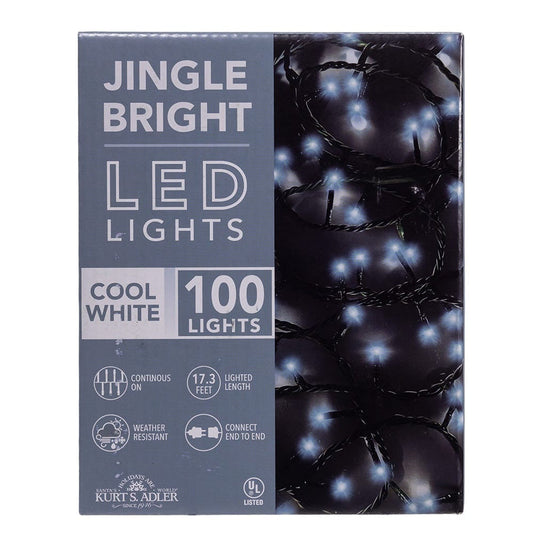 Jingle Bright 100 LED Light Set - Cool White - Green Wire