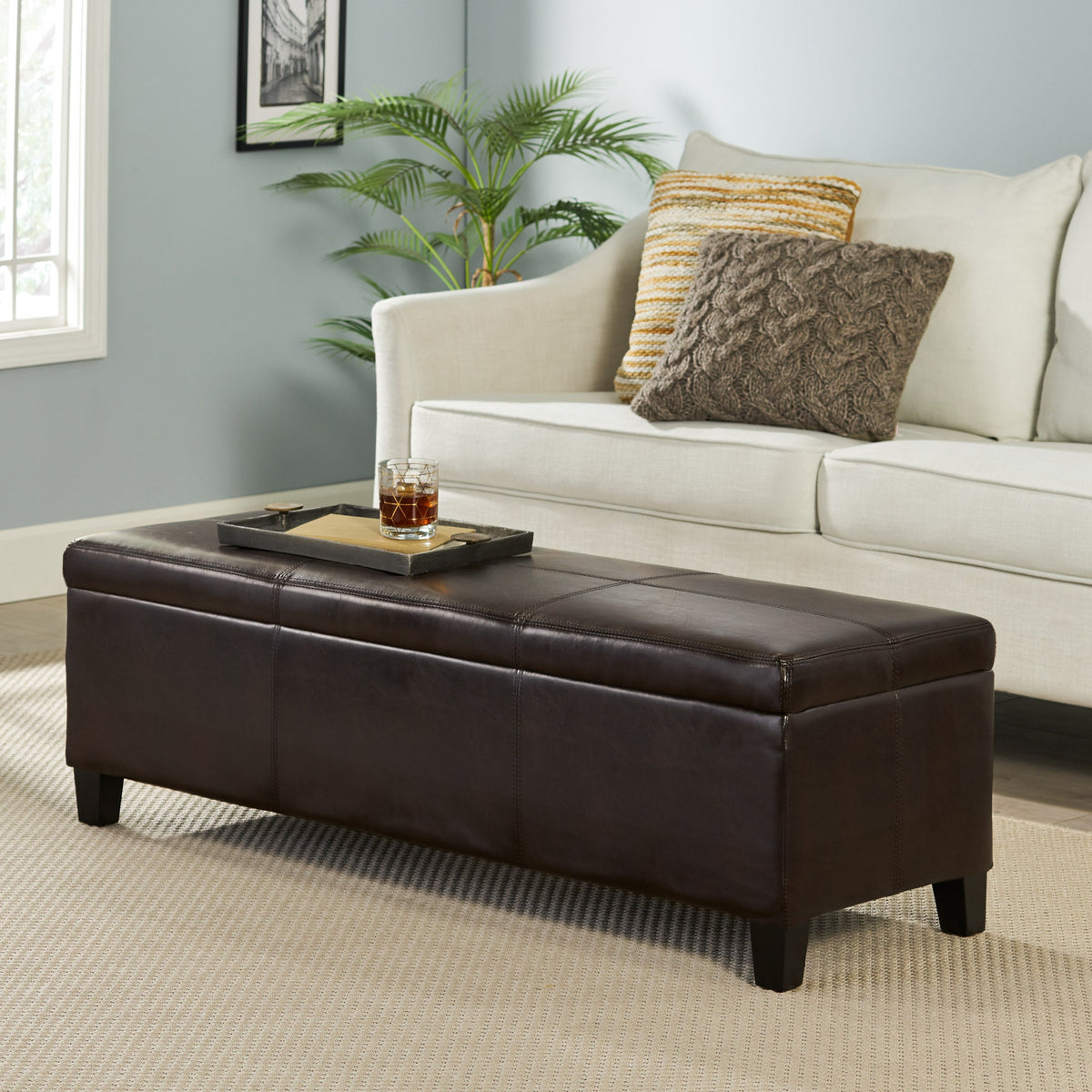 Upholstered PU Leather Storage Ottoman