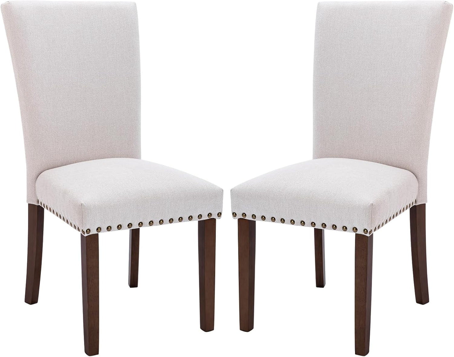 Beige Linen Upholstered High Back Counterheight Chairs