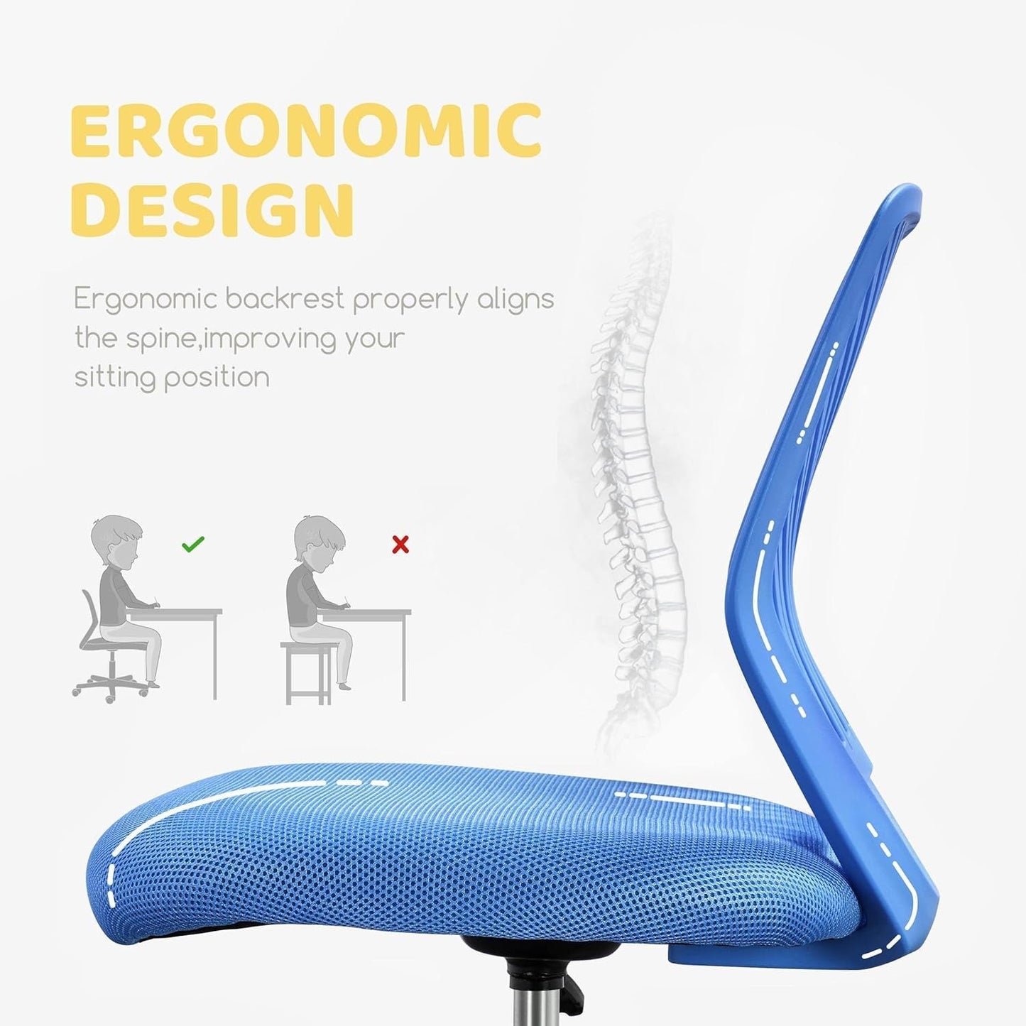 Blue Adjustable Student Desk Chair With Lumbar Support