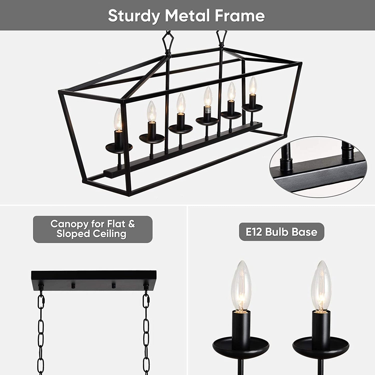 6-Light Black Linear Candle Chandelier