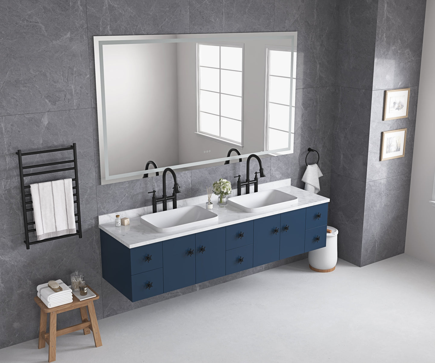 84 x 48 Inch LED Bathroom Mirror with Front and Backlight
