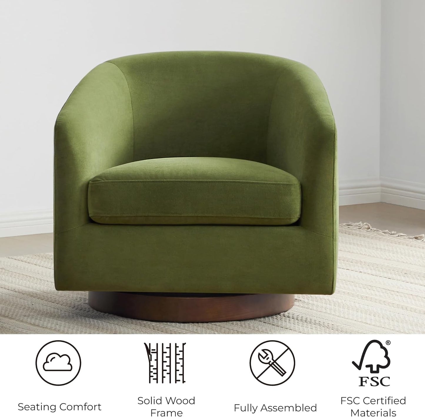 Forest Green Velvet Swivel Upholstered Armchair FSC