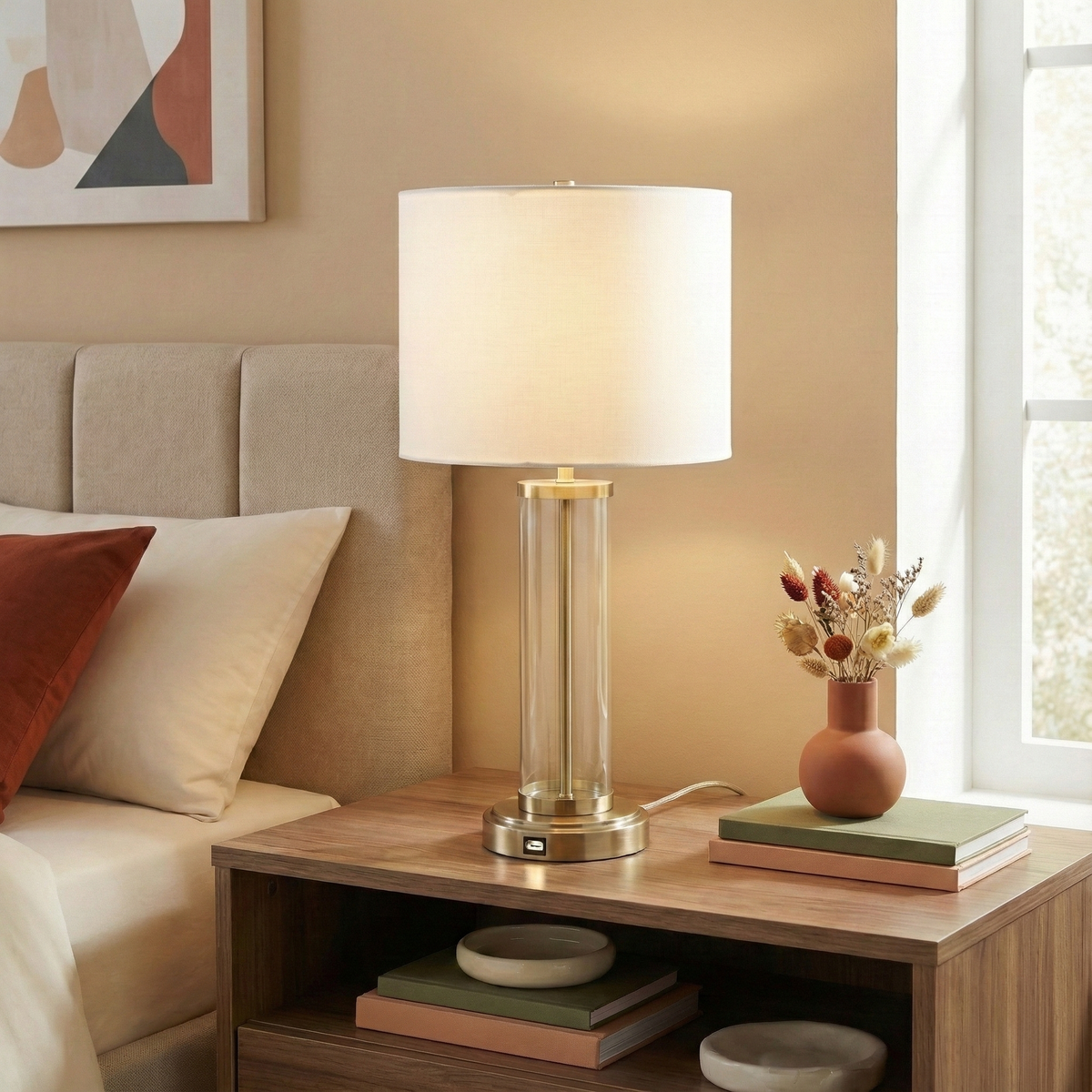 Luna Brushed Nickel Table Lamp with On/Off Switch