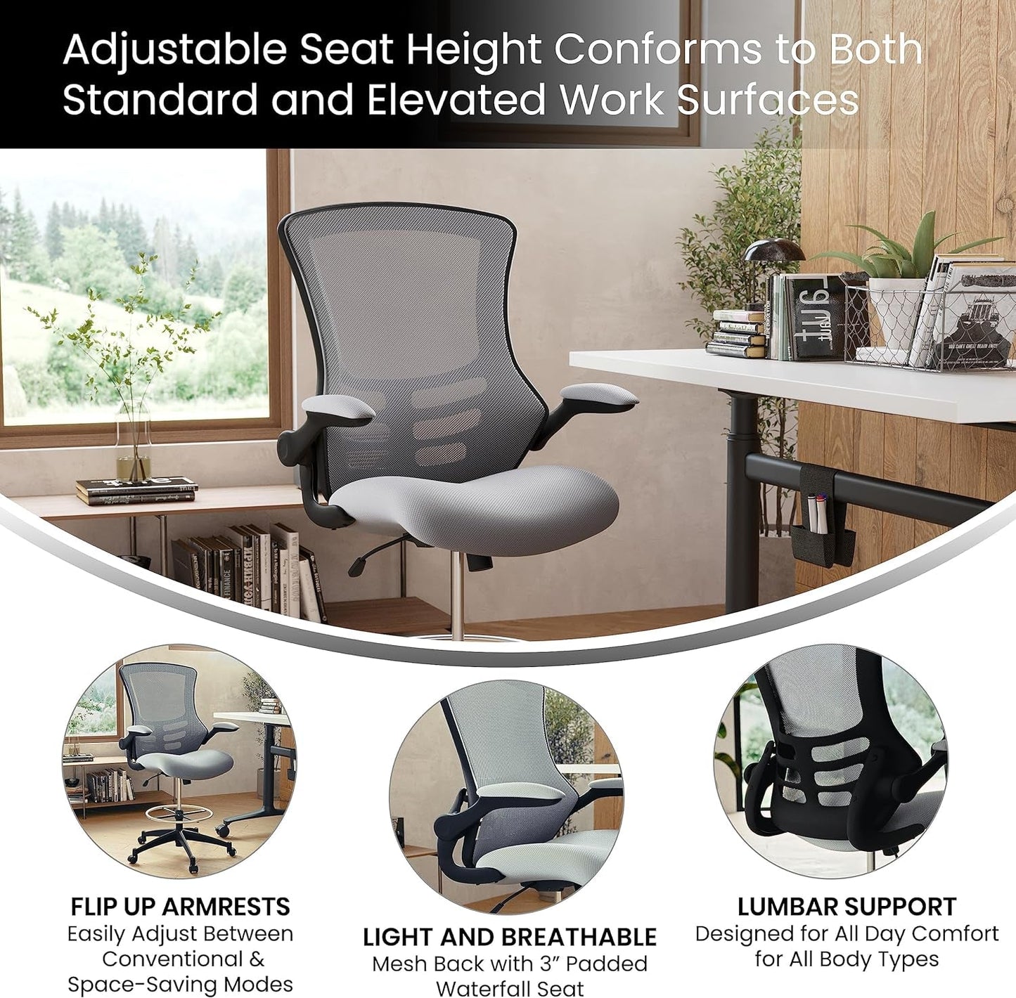 Kelista Mid Back Swivel Office Chair With Height Adjustable Dark Gray Mesh