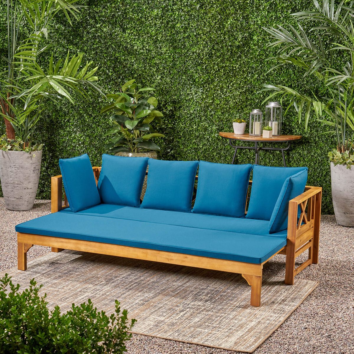 Outdoor Extendable Acacia Wood 3 Seater Sofa