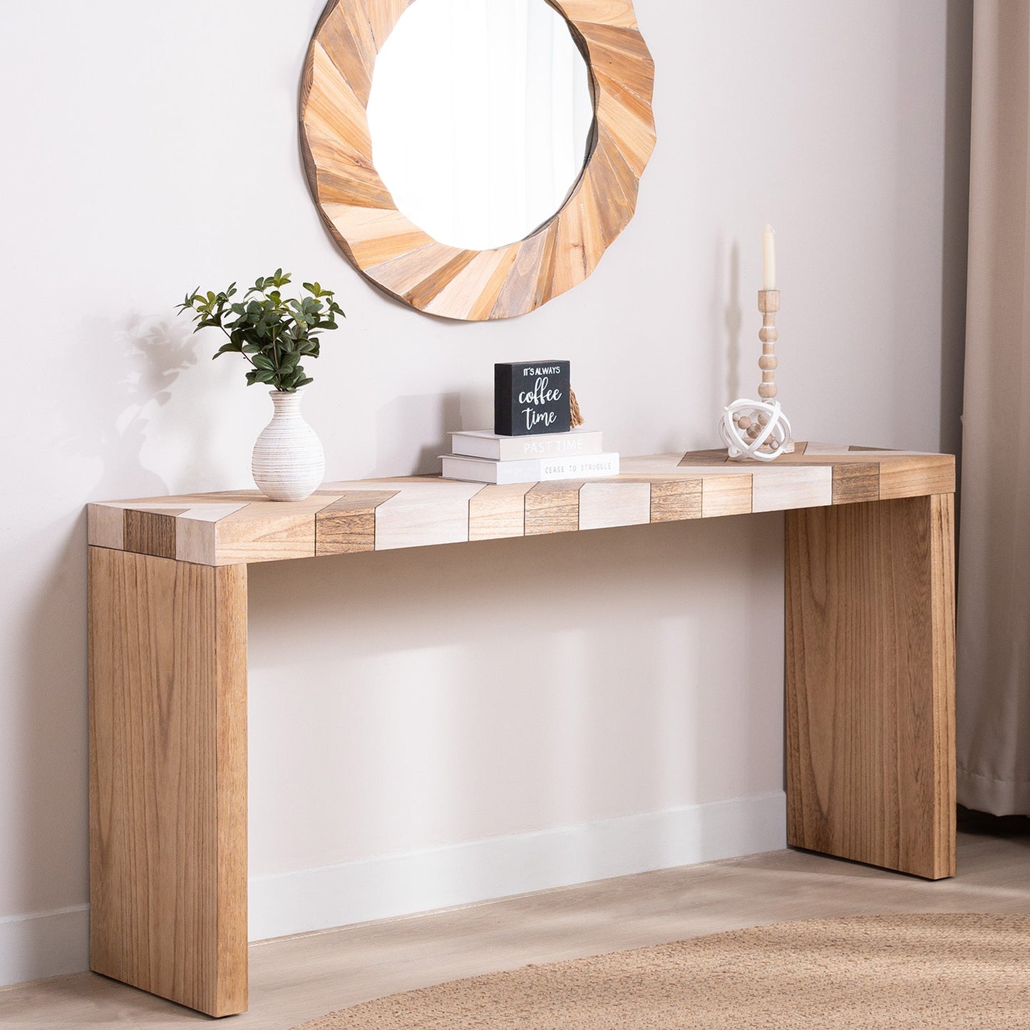 Modern Console Table, 62' Long Entryway Table with Chevron Patterned Top